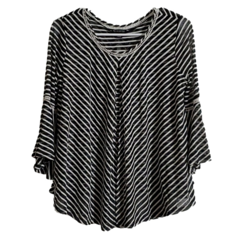 EUC New Directions Petite Striped Sheer Layered Blouse Size PS